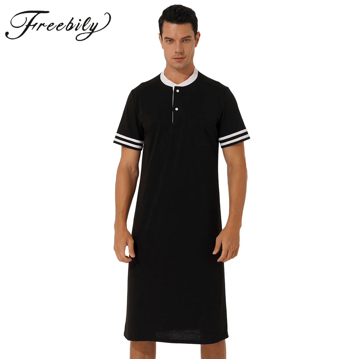 

Mens Big & Tall Short-Sleeve Henley Nightshirt Pajamas Cotton Soft Loose Homewear Loungewear