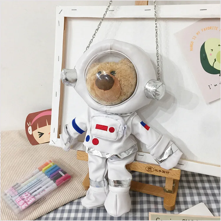 Trendy Personality Space Bear Plush one-shoulder Handbags New Astronaut Doll Doll Chain Messenger Bag Children's School Bag