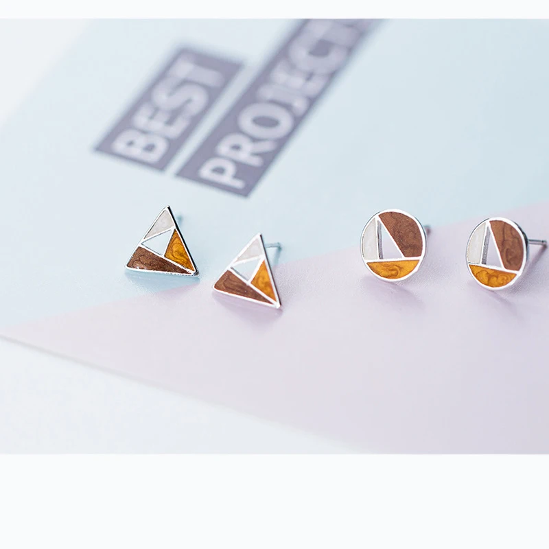 

MloveAcc 100% 925 Sterling Silver Korean Style Triangle Round Personality Stud Earring Charm Trend Women Jewelry Popular Sale