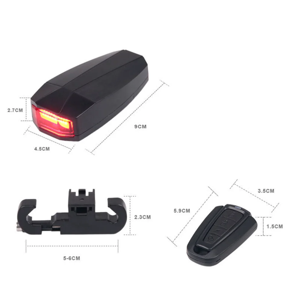 

A6 USB Rechargeable Key Fob Controlled Waterproof Bike Tail Light Rear Light Cycling Anti-theft Alarm Warning Light Safety Flash