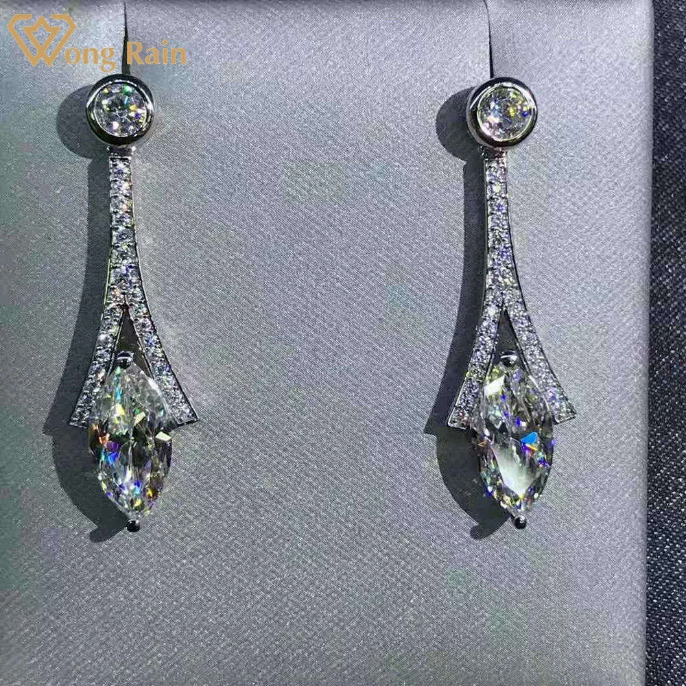 Wong Rain 925 Sterling Silver Marquise Cut 2 CT D Created Moissanite Personality Drop Earrings Customized Earrings Fine Jewelry