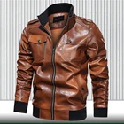 Мужская кожаная куртка, приталенное винтажное мотоциклетное пальто на молнии, теплая верхняя одежда, 2020