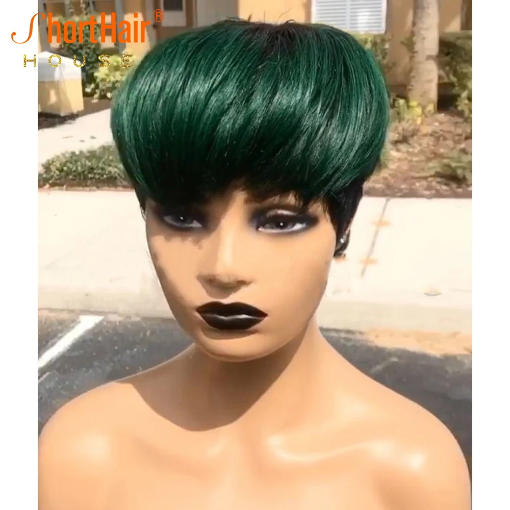 Изумрудный парик челка короткие волосы боб 100% человеческие парики для