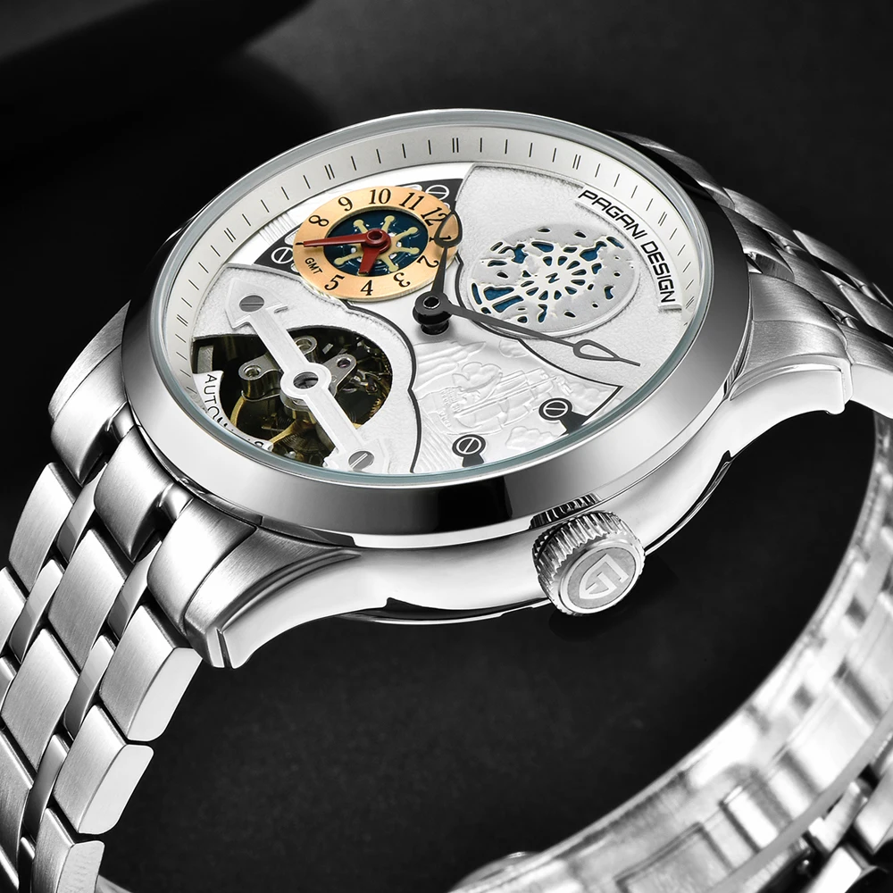 Автоматические Мужские часы Tourbillon Pagani мужские механические серебристого цвета