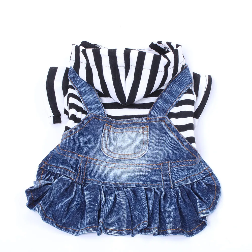 Blue Striped Джинсовое платье для собак, пальто в полоску и с карманами для домашних животных, джинсовая куртка для девочек, собак, кошек, маленьких, средних и больших размеров - Цвет: Blue Striped