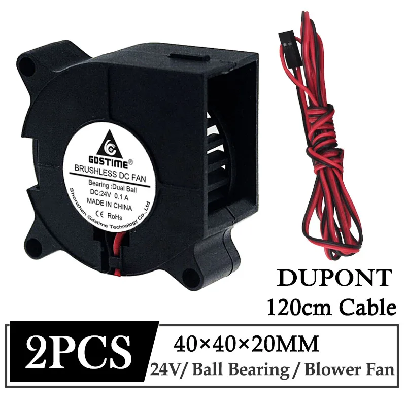 2 шт. Gdstime DC 24 В 40 мм 40x40x20 двойной шарикоподшипник 1 м Dupont 3D-принтер вентилятор 4 см x