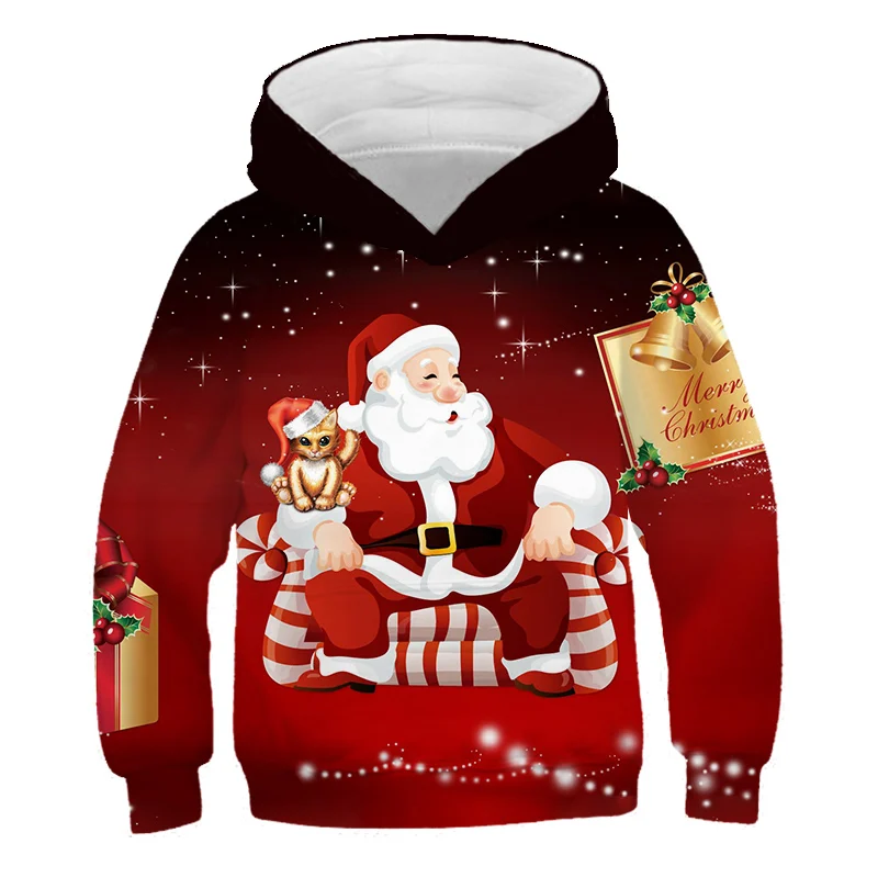 

4T-14T Kids 3D Christmas Super Autumn Sports Hoodie for Boys and Girls Fashion Holiday Christmas Animal Printed Costume Tops