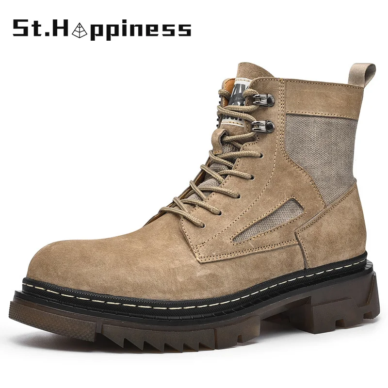 

Мужские кожаные ботинки со шнуровкой, коричневые повседневные ботинки с высоким берцем, в винтажном стиле, большие размеры, зима 2021