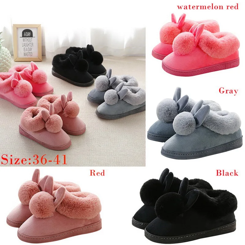 

WENYUJH Unisex Slippers Shoes Women Slippers 2020 Fashion Winter New Style Cow Suede Indoor Home Rabbit Slippers Cotton Trailer