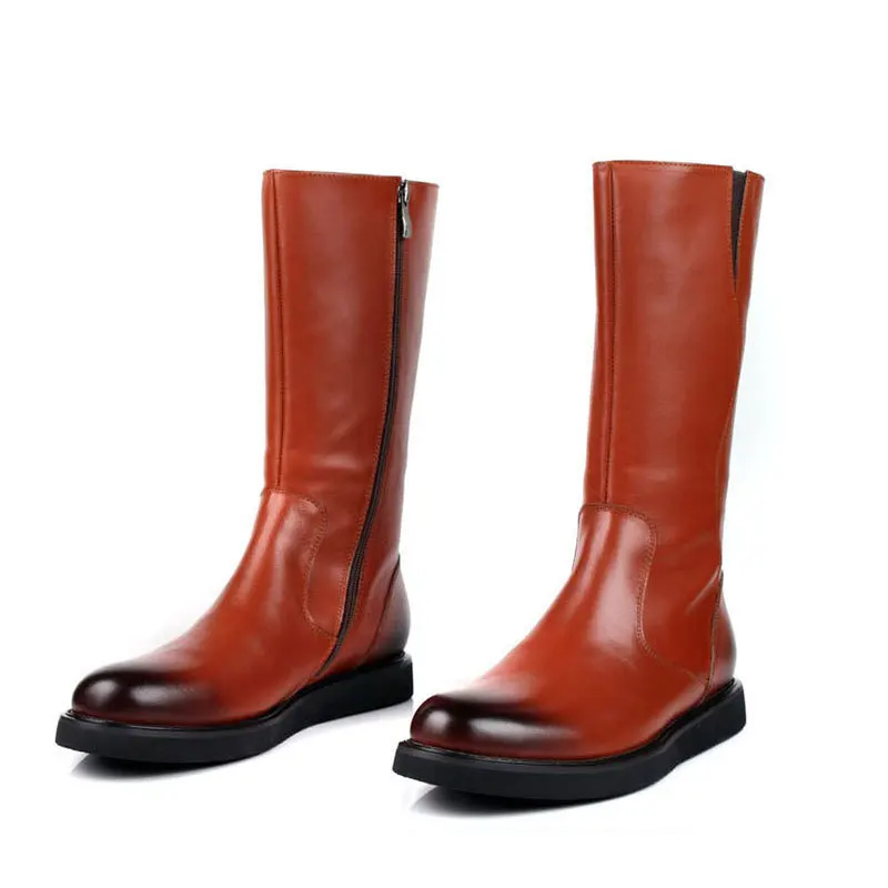 Высокие мужские зимние сапоги до колена обувь на Плоском Каблуке с