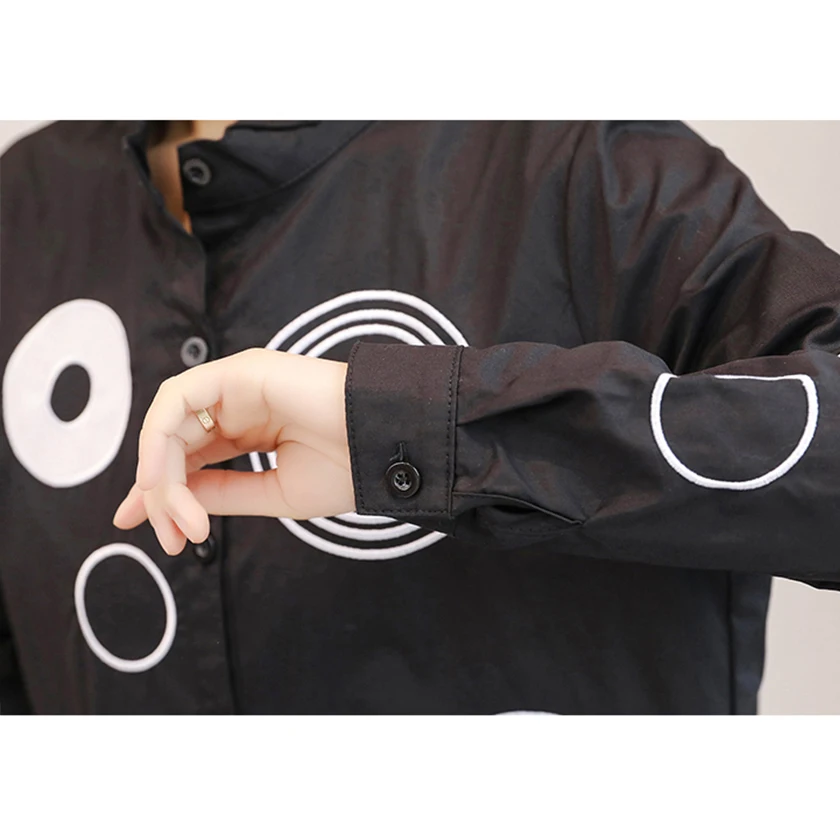 

Female Front Short Back Long Shirt Stand Collar 4XL Oversize Top new Women Letter Dot Embroidery Long White Blouse Full Sleeve