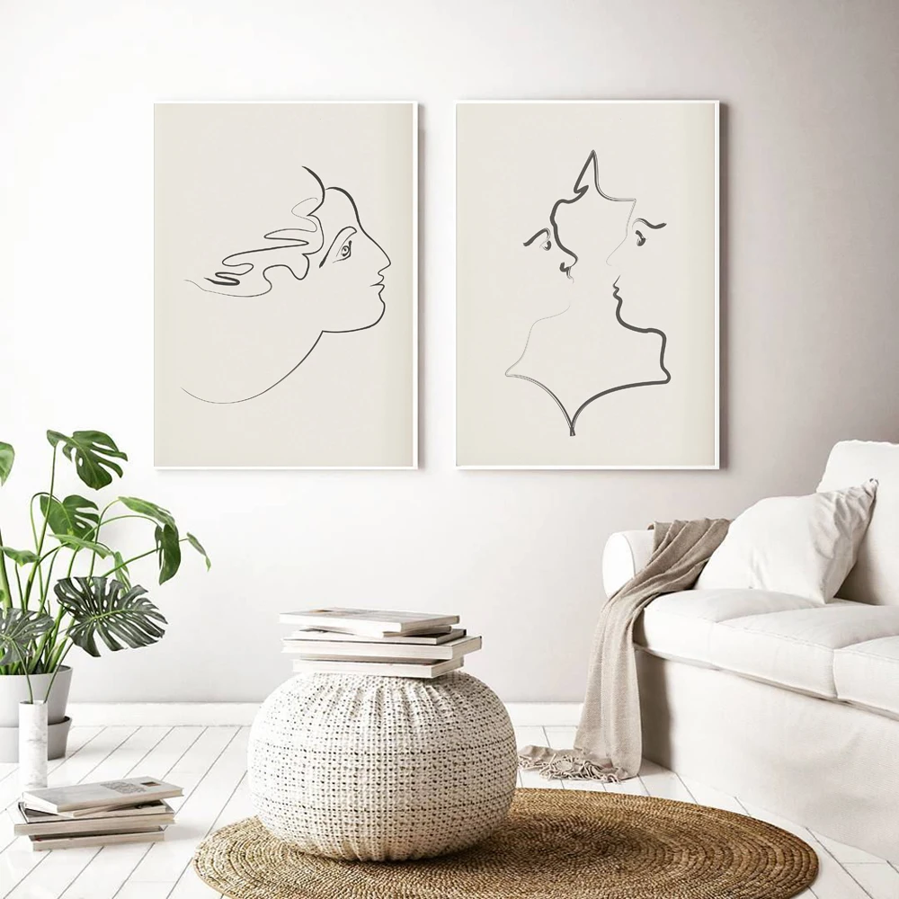 

Woman one line drawing Poster Face illustration Canvas Painting silhouette Art Print Norbic Wall Picture For Bedroom Home Decor