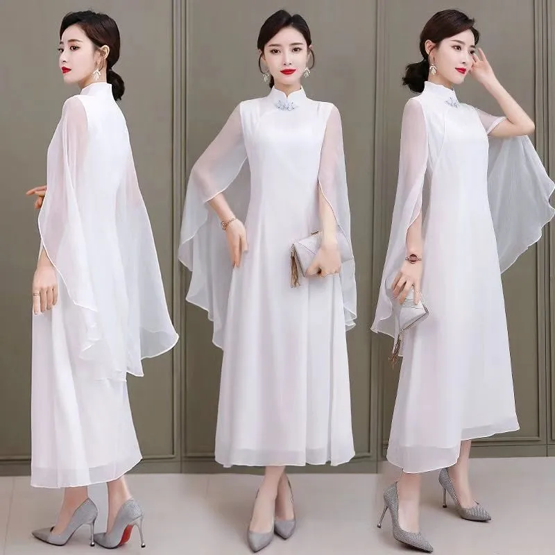 Сезон весна осень Изменение Cheongsam женственность Вышивка женское платье макси в