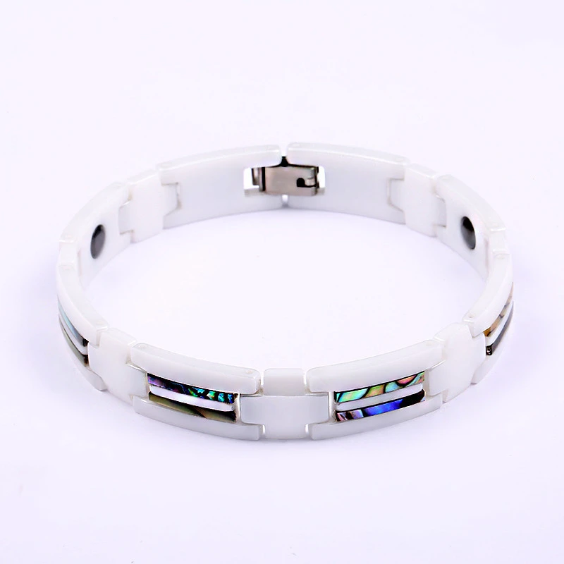 

Korean Style White Color Ceramic Chain Bracelet For Women Wholesale Jewelry Luxury Designs Double Layers Abalone Shell Wristband