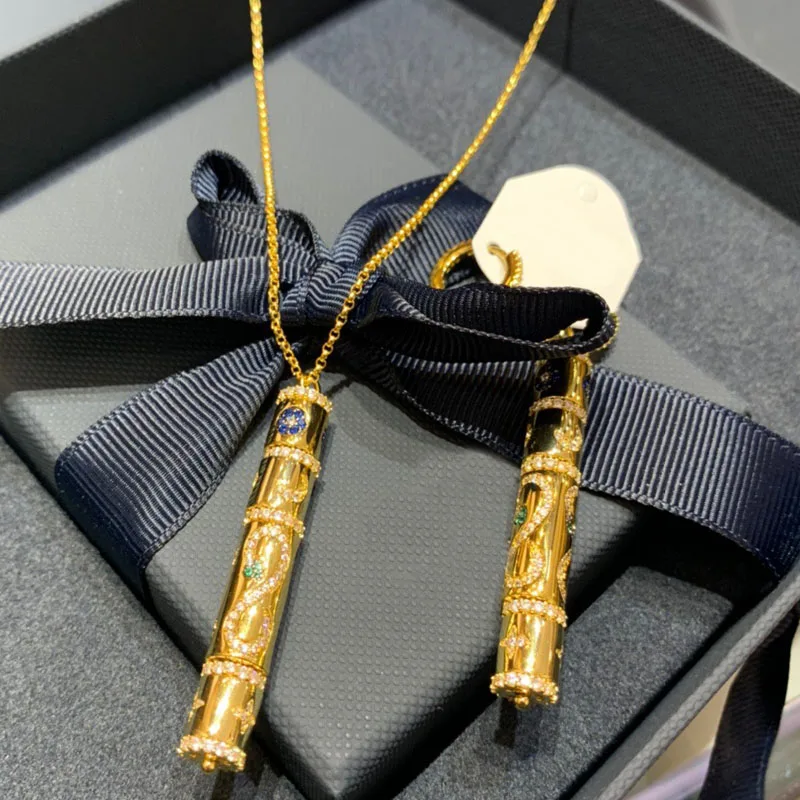 

Brand 1:1Fashion Copper Yellow Gold Color Cylinder Asymmetric Serpent Snake Earrings Pave Zirconia Women Jewelry