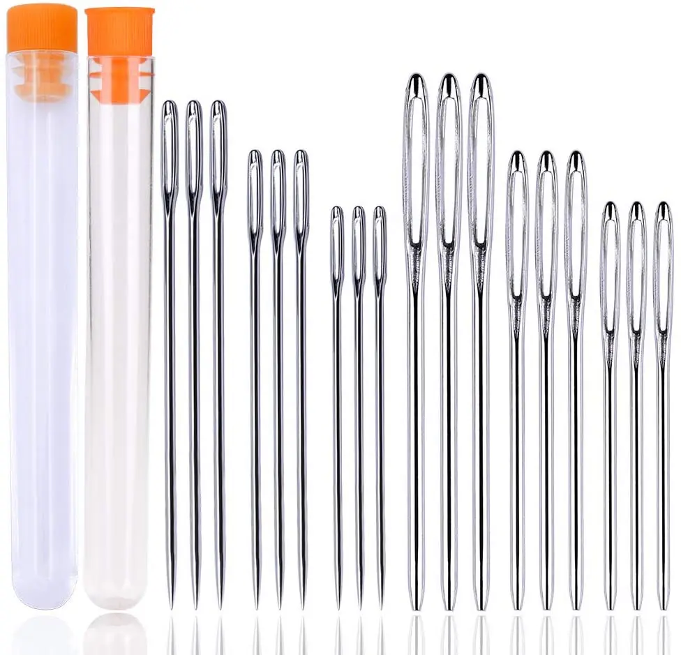 

LMDZ 9 Pcs Sewing Sharp Needles +9 Pcs Large Eye Blunt Sewing Needles, Hand Stitching Needles with Plastic Bottle