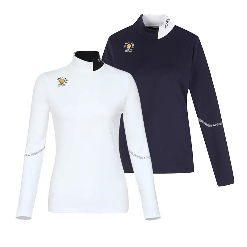 

New golf warm plus fleece for women high collar fall/winter ladies golf wear sports stretch versatile leisure golf shirt