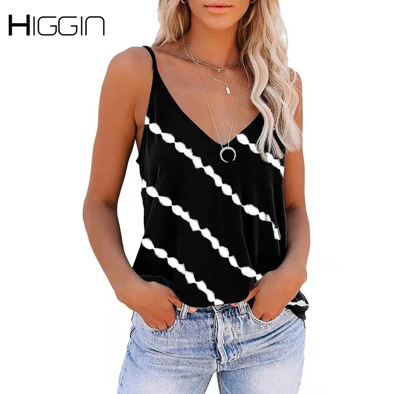 

Женский топ в полоску, с V-образным вырезом, без рукавов