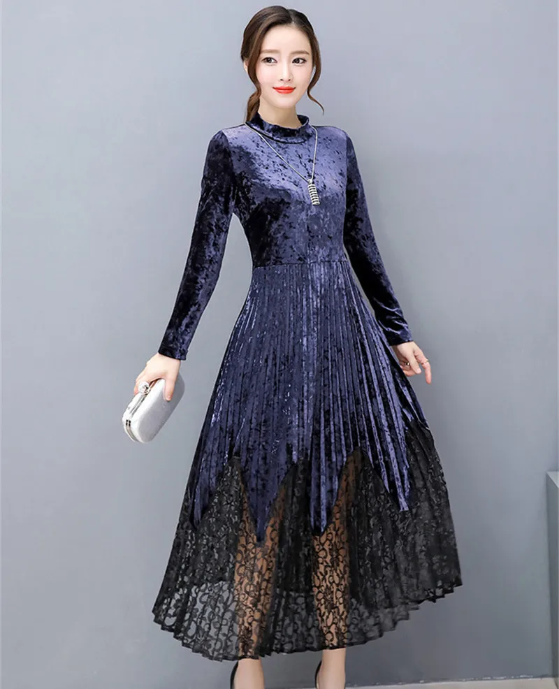 Зима Осень 2020 Плиссированное бархатное платье плюс размер 4XL красные платья