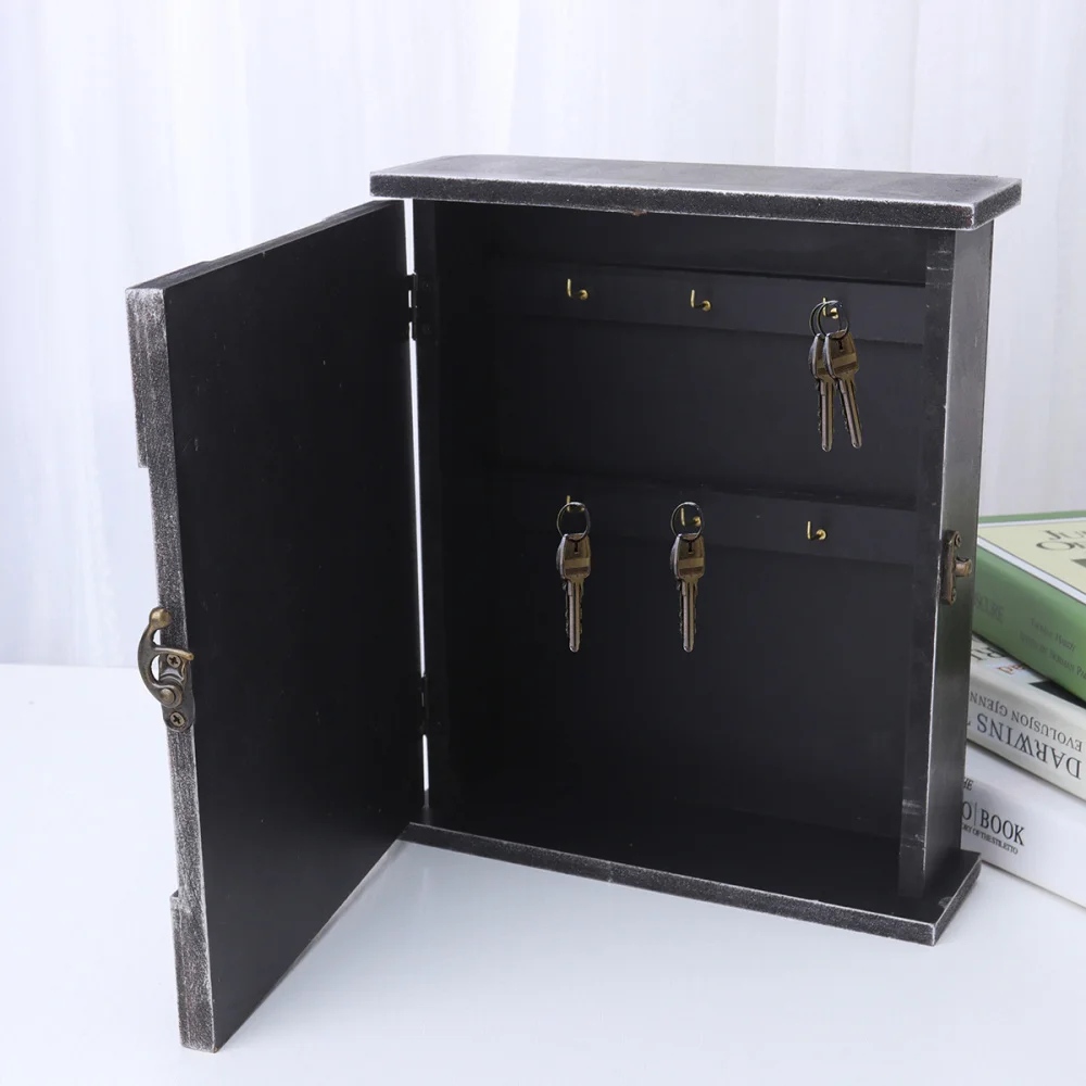 

Distress European Style Wooden Key Box Wall Mounted Ketters Printed Hanging Case Key Holder Key Organizer (White)