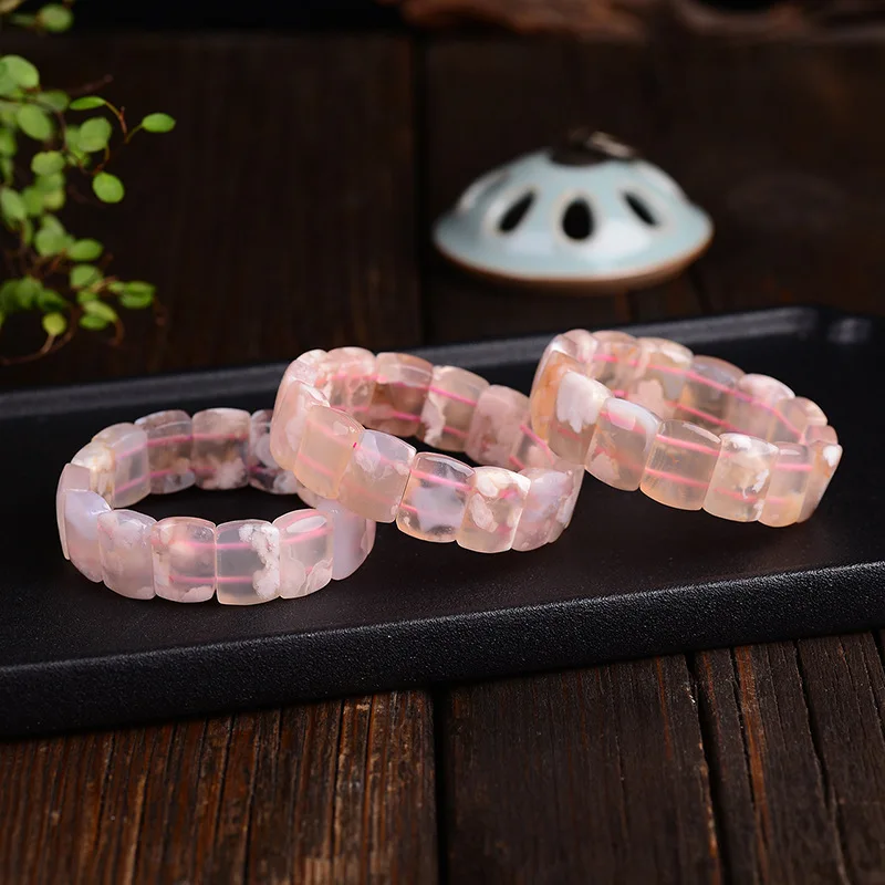 

Natural Orange Cherry Agate Gemstone Clear Rectangle Beads Bracelet 16x10mm Brazi Pink Agate Women Men AAAAA