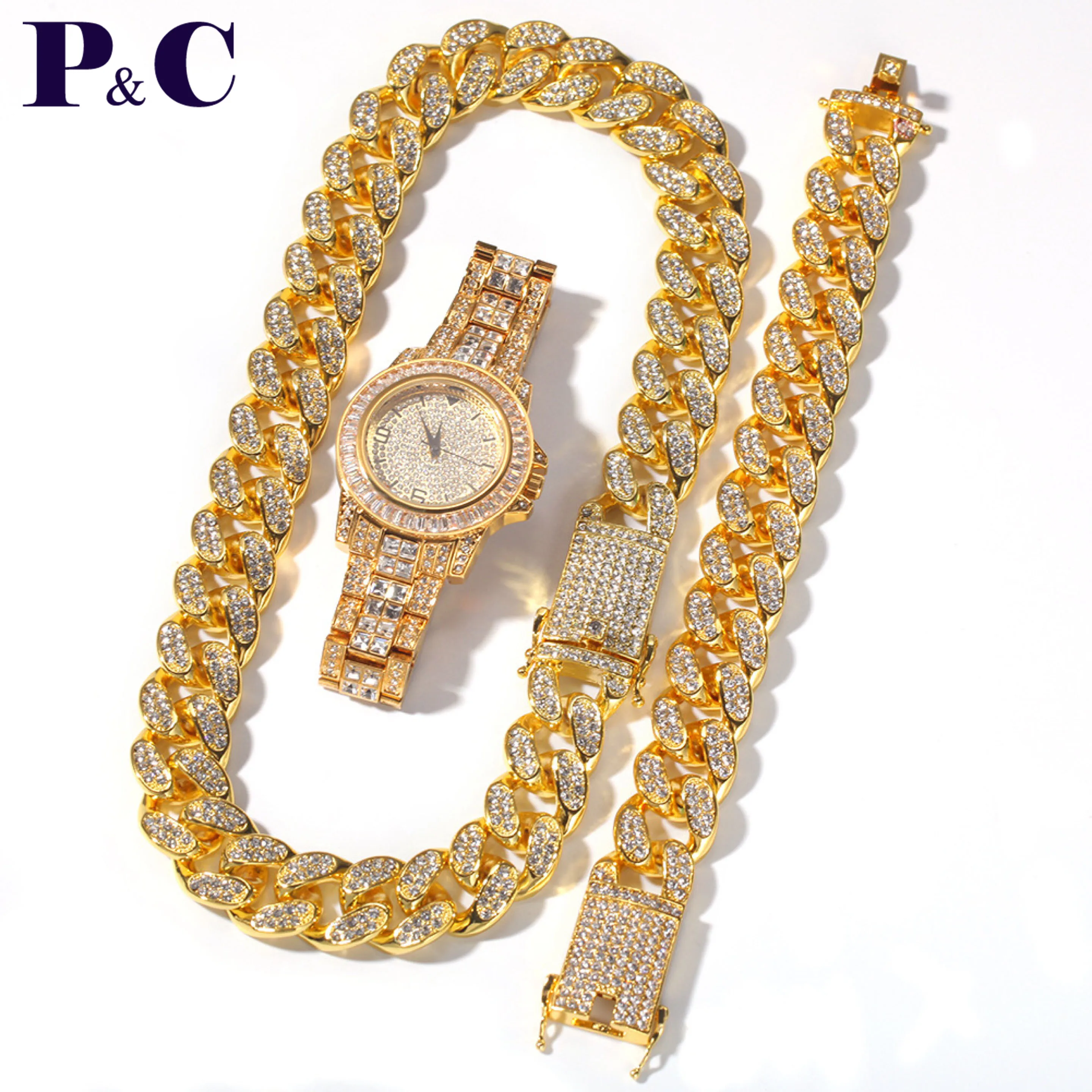 Модные мужские Ювелирные наборы 20 мм Хрустальная Тяжелая кубинская цепочка из