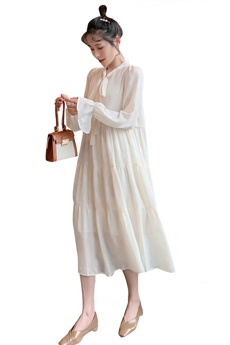 Весна 2020 корейская мода для беременных макси длинное платье размера плюс