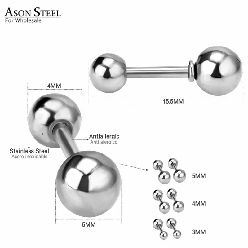 Мужские модные серьги ASONSTEEL золотистые/Серебристые серьги-гвоздики с шариковым
