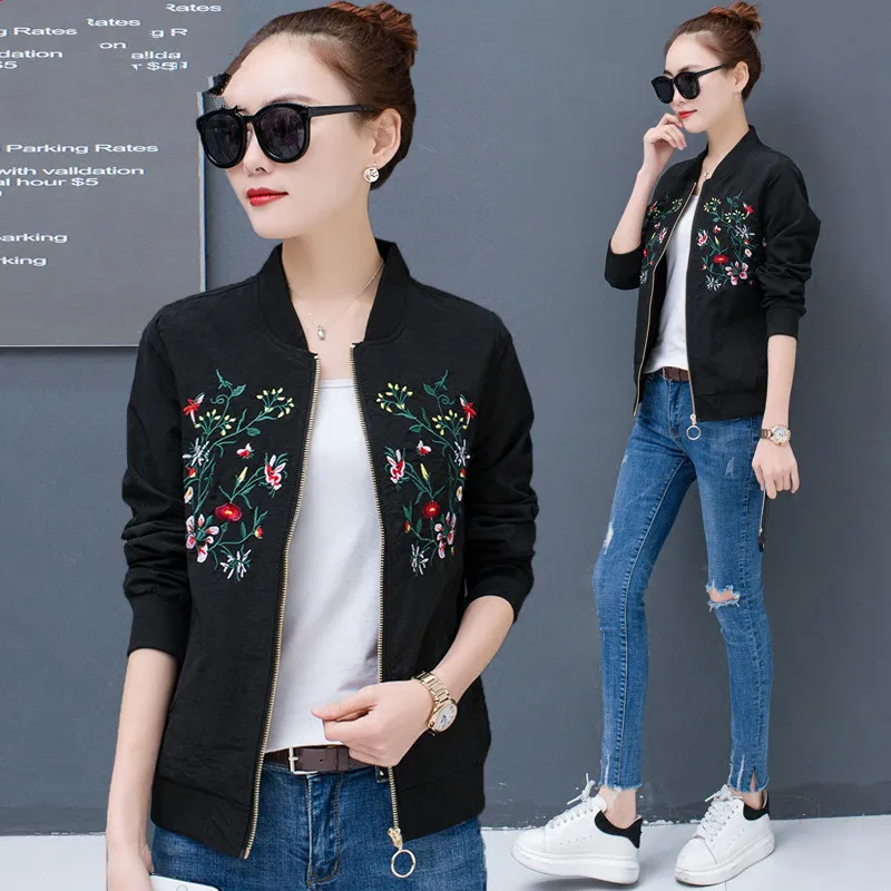 

Size Jacket Female Plus Baseball Embroidered Coat Women White Black Jacket Harajuku Clothes Coats Chaqueta Mujer KJ392 s