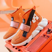 fashion orange zipper high top sneake for men slip on chunky sock shoes men comfortable knitted high quality casual sneaker men