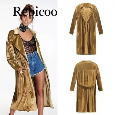 

Women Velvet Coat Lapel Collar Long Sleeve female Cardigan long Outerwear Casual Trench Coat Plus Size
