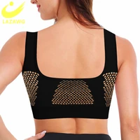 lazawg womens sports bra gym yoga running vest underwear padded crop tops female mesh breathable push up athletic fitness shirt