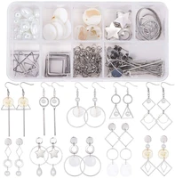 1box diy 10 pairs geometric hollow earring making starter kit shell ring round square star triangle charm connector earring stud
