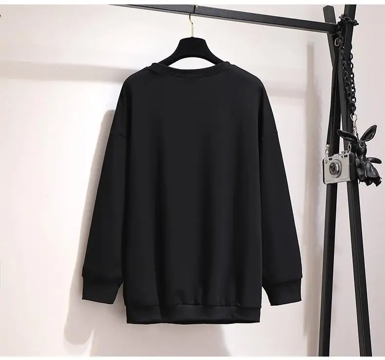 5XL 6XL свитшот большого размера женское письмо напечатано свободно толстовки пуловер длинный рукав теплый большой размер кофты повседневное пальто