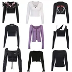 Женская Винтажная Футболка InsGoth, черная облегающая футболка с длинным рукавом, в стиле Харадзюку, осень 2021