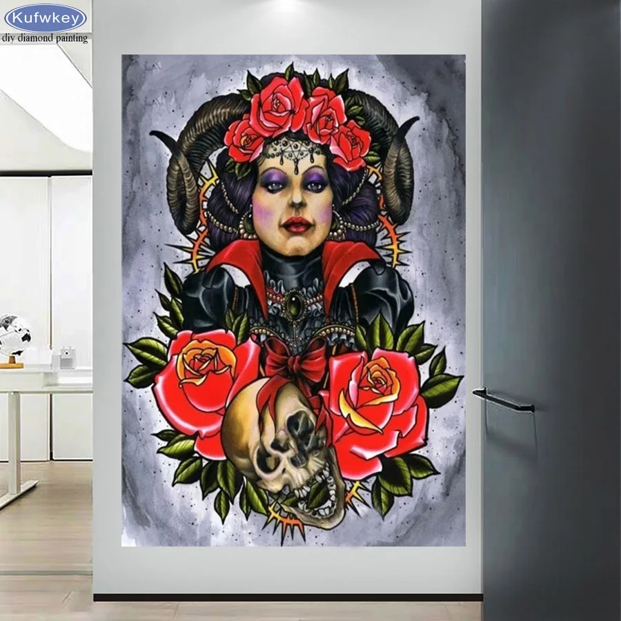 5 d Алмазная мозаика череп красная Роза Женская Полная квадратная круглая дрель