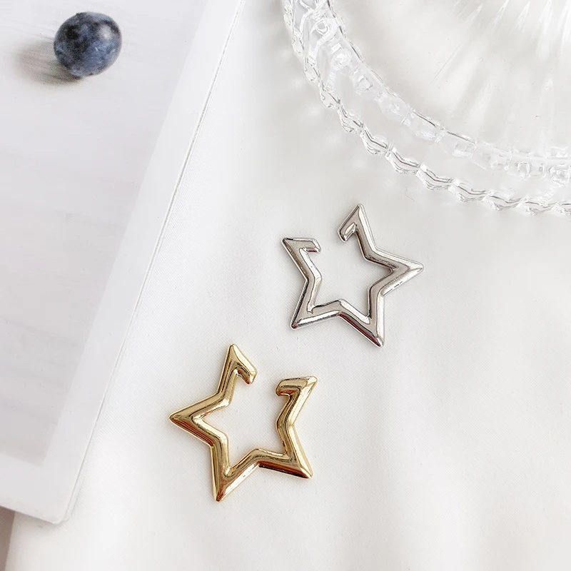 Цельные серьги-клипсы с метеоритами без циркония геометрические украшения