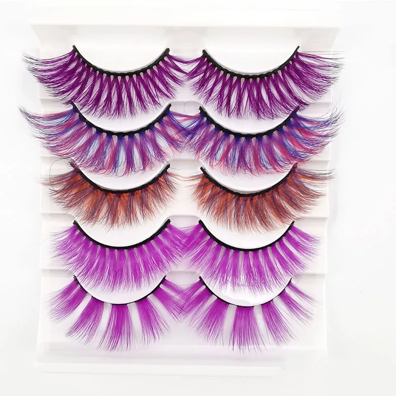 

5 Pairs 3D Color False Eyelashes Natural Long Imitation Mink Fluffy Style Eyelash Extension Makeup Hand Made Colorful Eyelash