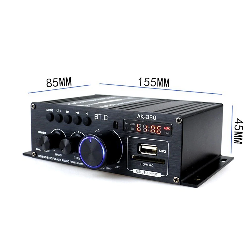 2002 New Aluminum Alloy AK380 40W+40W Mini Audio Power Amplifier Portable Sound Speaker Amp for Car and Home |