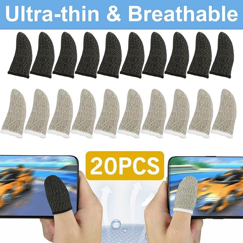 20pcs Mobile Phone Game Touch Screen Finger Sleeves Sweatproof Gloves Tablet Screen Breathable Touch Gloves Accessories