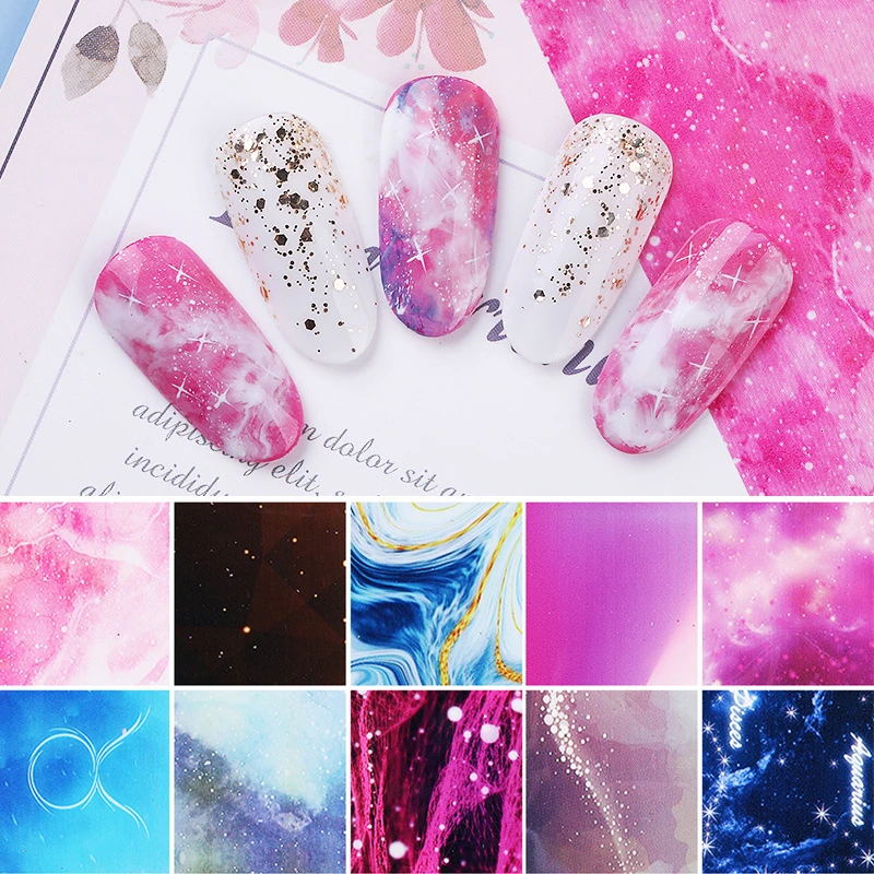 10 шт./компл. наклейки из фольги для ногтей цветок бабочка кружева Водные Наклейки