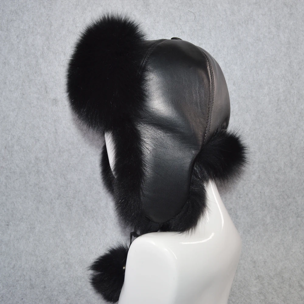 Женская шапка бомбер из натурального меха лисы зимняя теплая ушанка 2021 роскошная