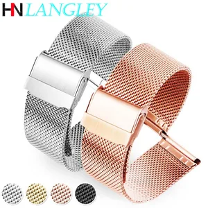 Ремешок Миланская петля для наручных часов, универсальный браслет из нержавеющей стали, цвет черныйрозовыйЗолотой, 12 мм 14 мм 16 мм 18 мм 20 мм 22 мм 24 мм