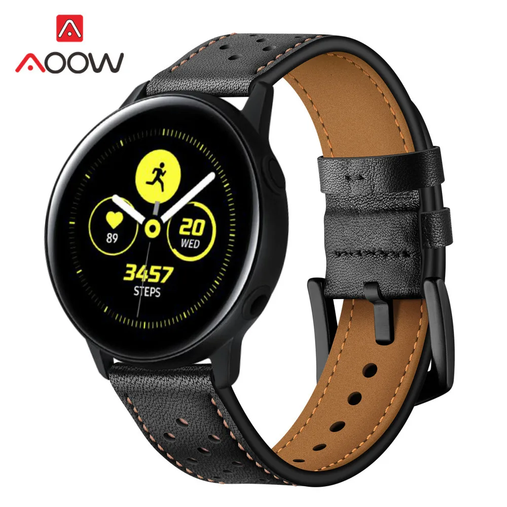 20 мм ремешок из натуральной кожи для samsung Galaxy Watch Active 42 мм gear S2 huawei Garmin Amazfit BIP быстросъемный браслет