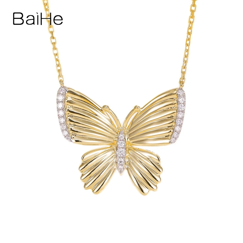

Ожерелье BAIHE из 18-каратного желтого золота с натуральными бриллиантами и бабочками женское модное ожерелье для изготовления ювелирных изде...