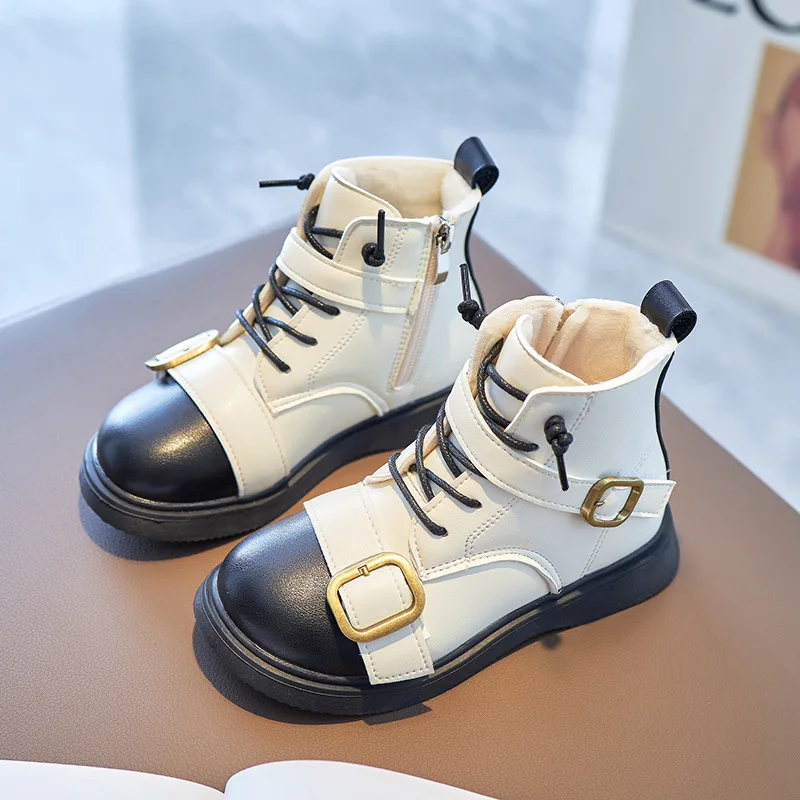 

Girls Martin Boots 2021 Winter Children Leather Boots Warm Plush Student Casual Shoes Fashion Outdoor Kids Princess Short Boots