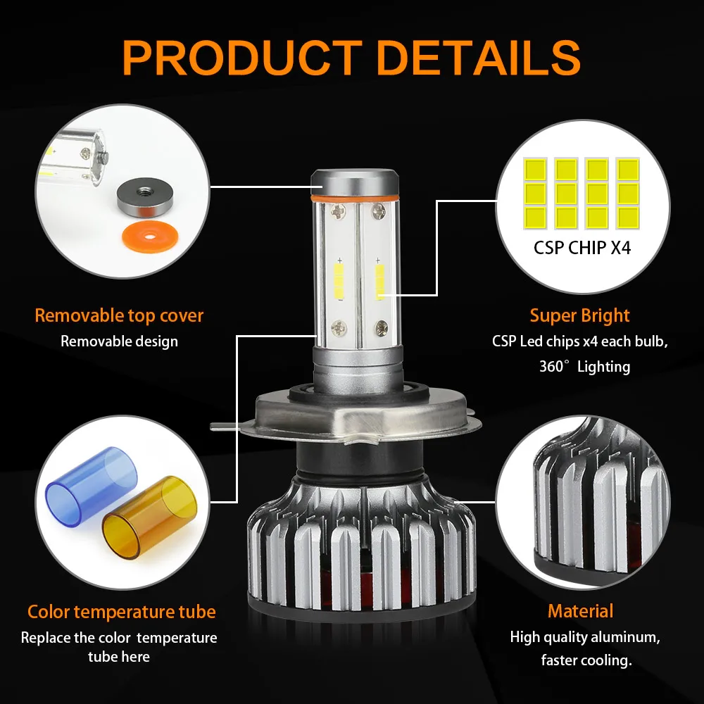 360 Турбо H7 канбус 100W CSP 6000K 8000K 3000K H8 H11 H1 H4 LED 9005 9006 HB3 HB4 Противотуманный свет 12V Авто 3D Лампа включена.