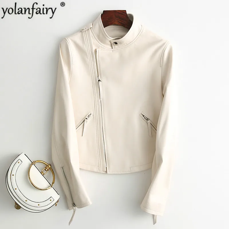 Женская кожаная куртка из натуральной овечьей кожи демисезонная мотоциклетная