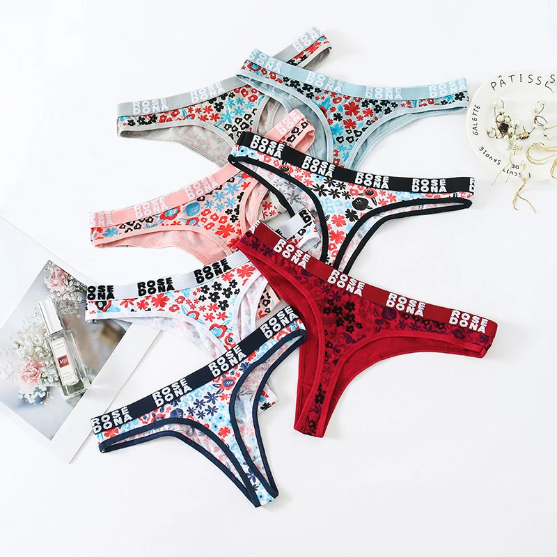 

3pcs/Set Plus Size Women Panties Cotton Sexy Floral Letter Printed Female Underwear Thongs Breathable Lingerie Panties G-string
