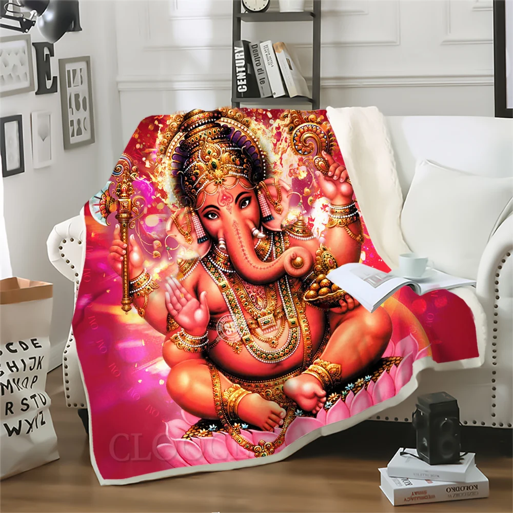 

Thicken Blanket God of Wisdom Ganesha Printed Animal Throw Blanket for Beds Plush Child Quilt Teenager Home Decoration Beddings